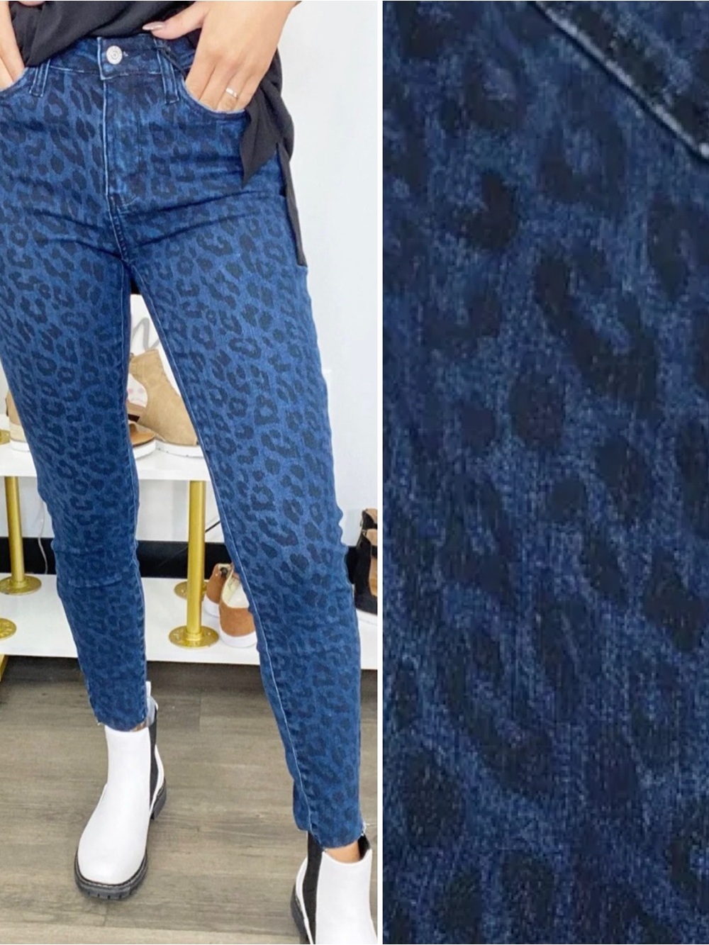 Size 11 Judy blue High-Rise Blue Leopard Print Skinny Jeans - Women